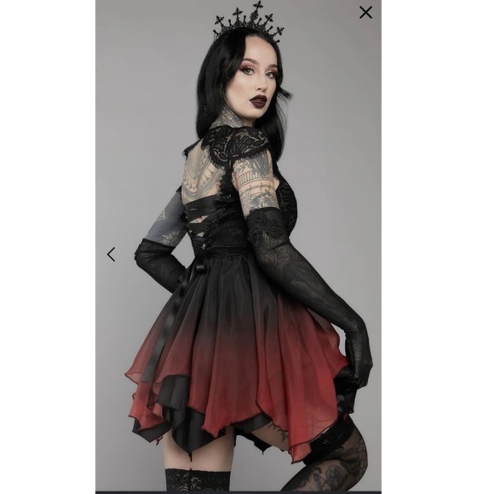 Dolls Kill Unholy Black Red Ombre Lace Corset Babydoll Gothic Dress Med - Picture 12 of 13